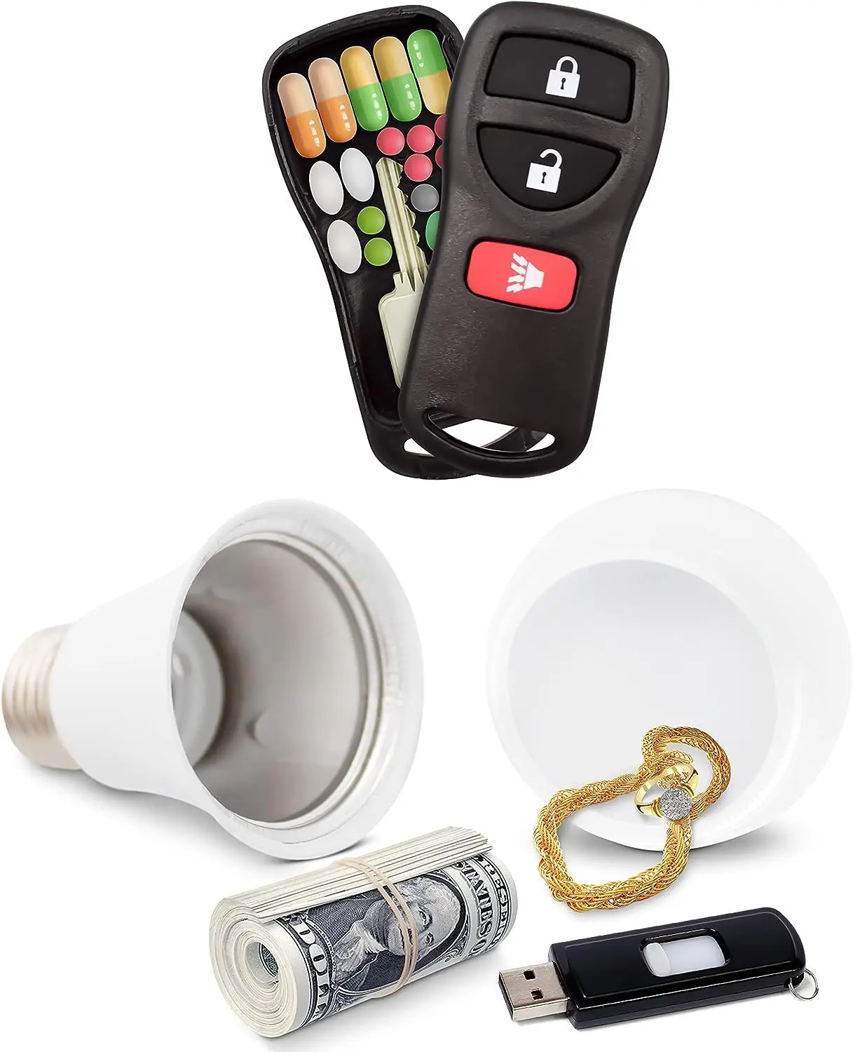 Portable Hidden Storage Box Simulated Car Key Case Private Money & Medicine Disguise Fake Key Pill Box for Secure Storage