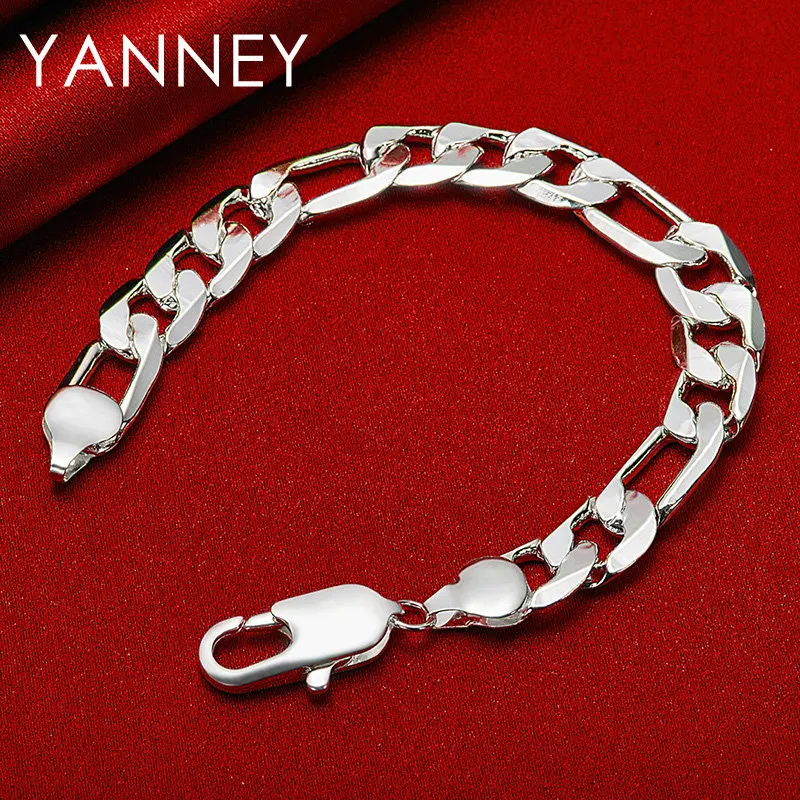 

Men Hip Hop 925 Sterling Silver 8 Inches 12MM Figaro Chain Bracelet For Women Fashion Charm Engagement Jewelry Gift Party