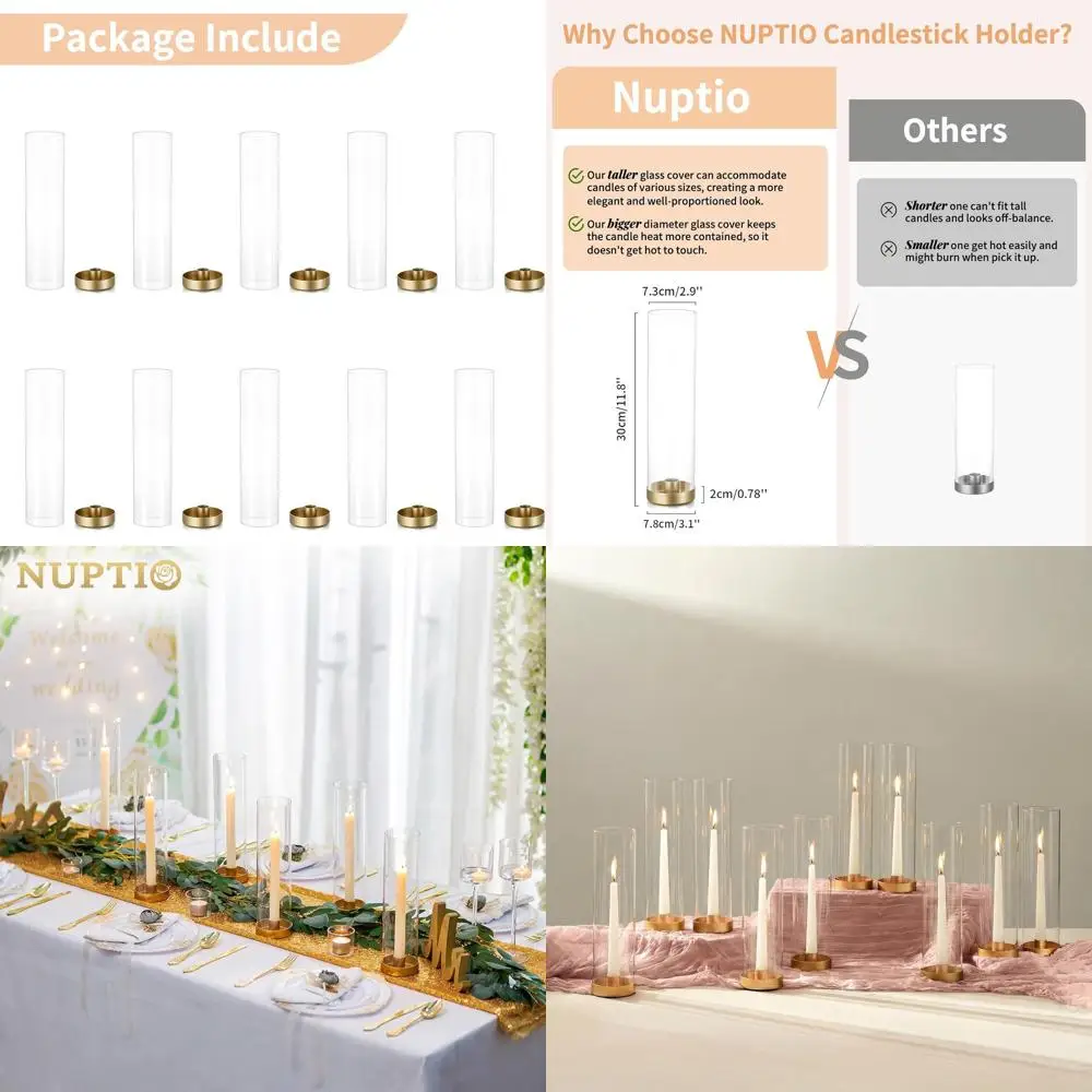 

Золотые конические подсвечники: набор из 10 штук, высотой 11,81 дюйма, металлические подставки для защиты от ветра, для свадеб и вечеринок на открытом воздухе или в помещении.