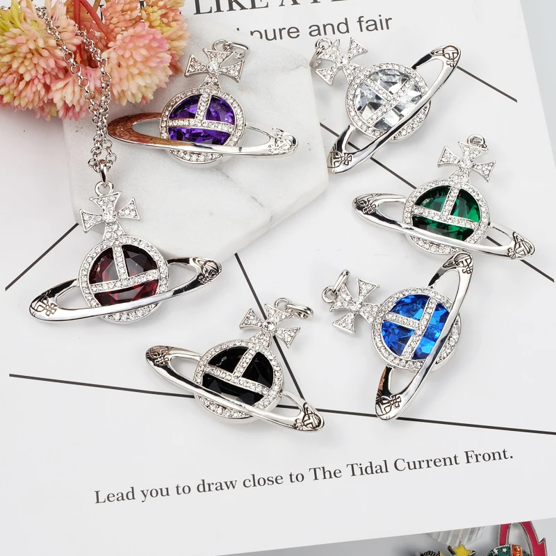 

S925 Sterling Silver Saturn Big Jewel Pendant Necklace Punk Style Couple Luxury Temperament Premium Versatile Sweater Chain