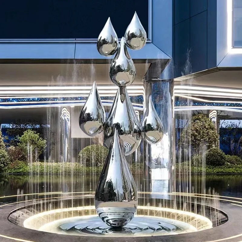 Garden Polished Modern Art Stainless Steel Outdoor Water Drop Abstract Sculpture Deposit Only
