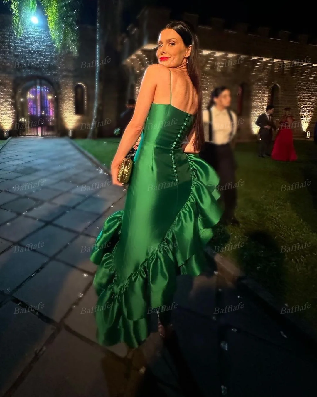 Bafftafe Green Satin Asymmetrical Prom Dresses Saudi Arabia Layers Women Formal Wedding Party Dress Evening Gowns Customized