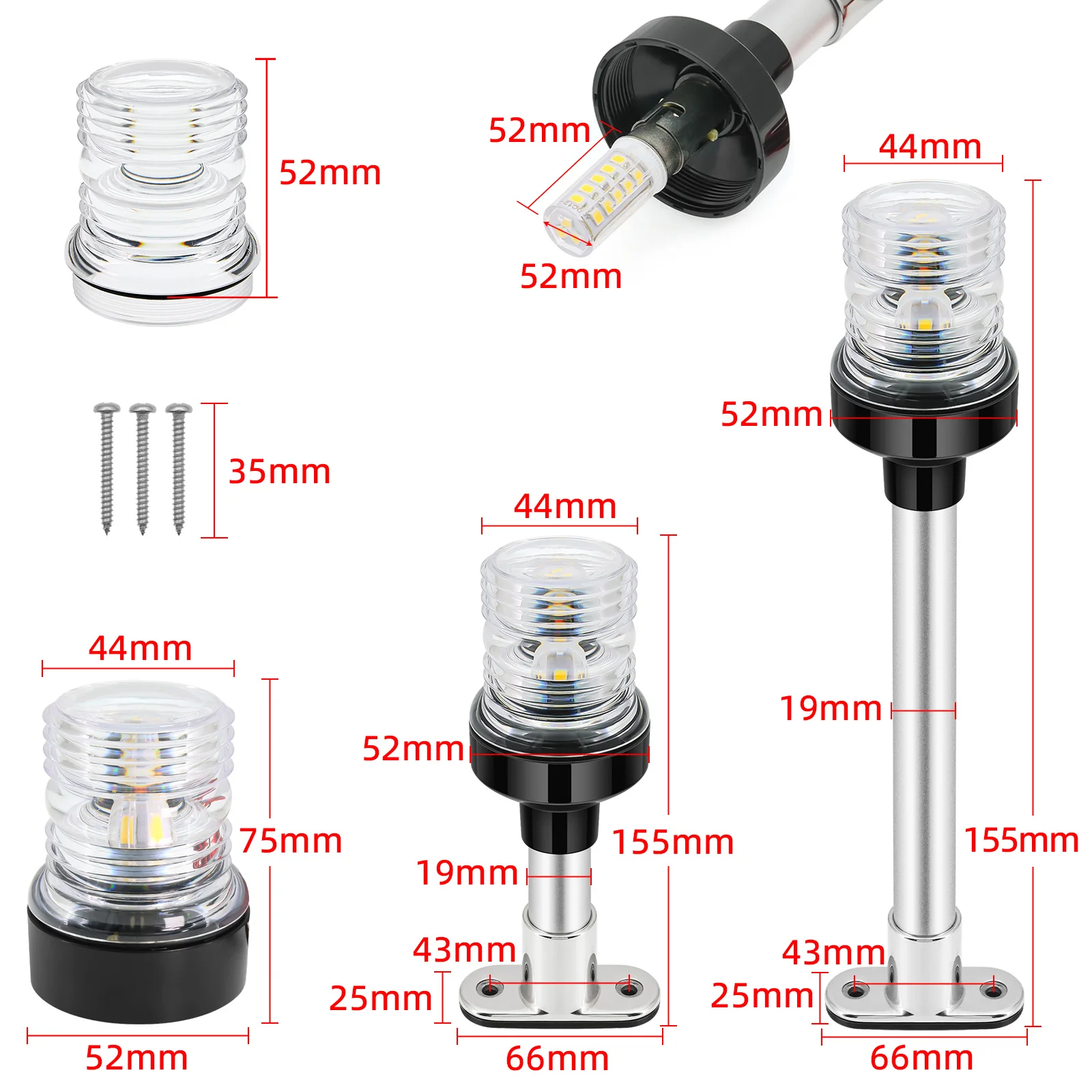 12V 24V Sailing Signal Light Boat Navigation Light Fold Down 360 Degree LED for Yacht Marine Anchor Light Boat Accessories