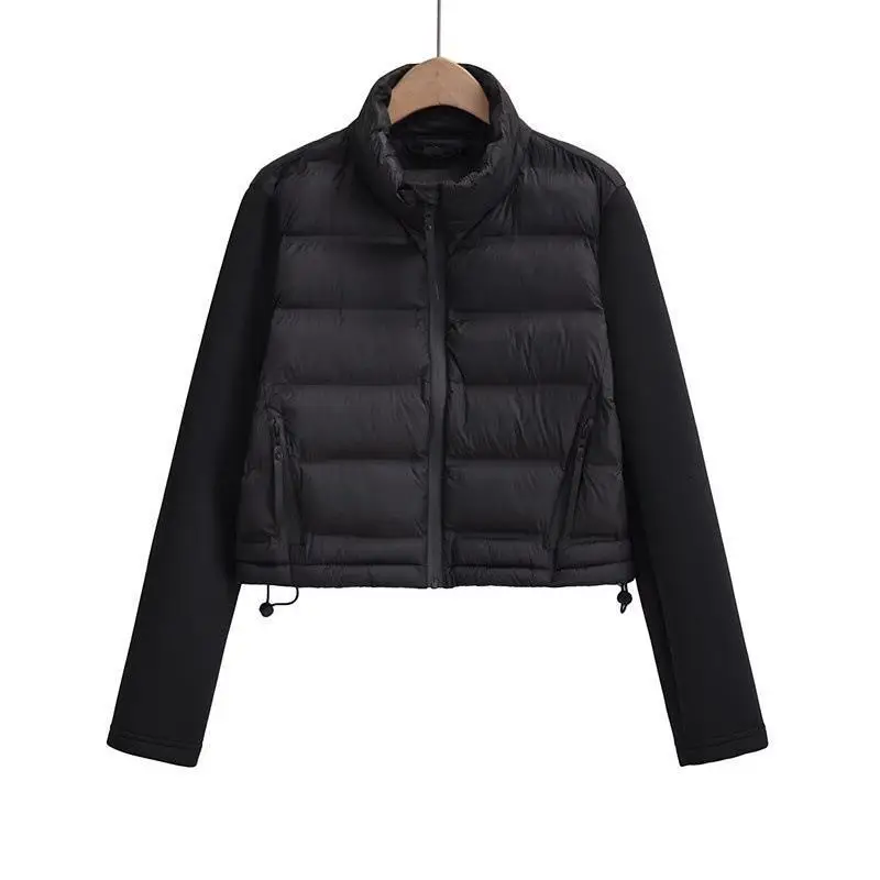 

Осенняя однотонная куртка с длинными рукавами и хлопковой подкладкой, свободное утягивающее короткое пальто с воротником-стойкой для женщин, теплое повседневное стильное пальто