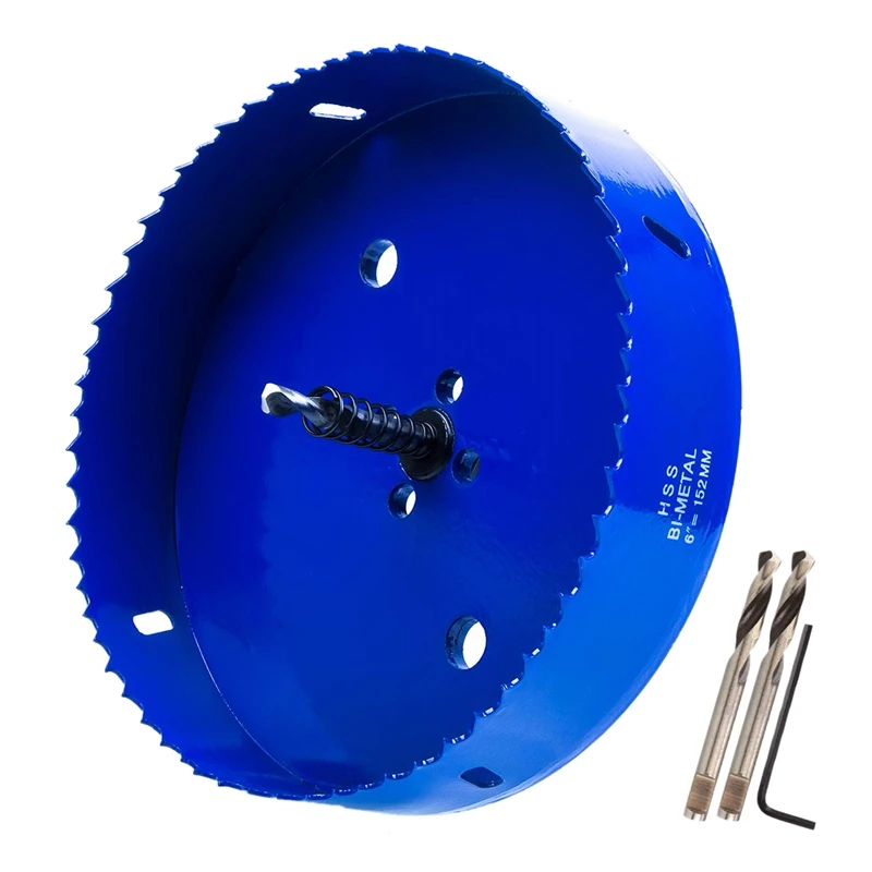 ABJA-6 Inch 152 Mm Hole Saw Blade For Cornhole Boards/Corn Hole Drilling Cutter & Hex Shank Drill Bit Adapter (Blue)