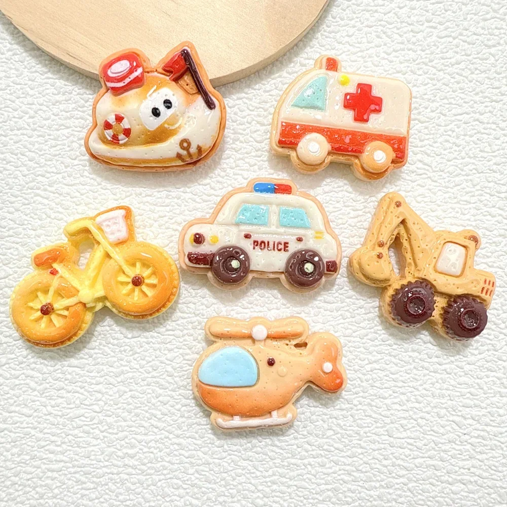 Resin Mini Kawaii Vehicle Biscuit Miniatures Flatback Charms DIY Jewelry Making Supplies Phone Case Decor Craft Embellishments