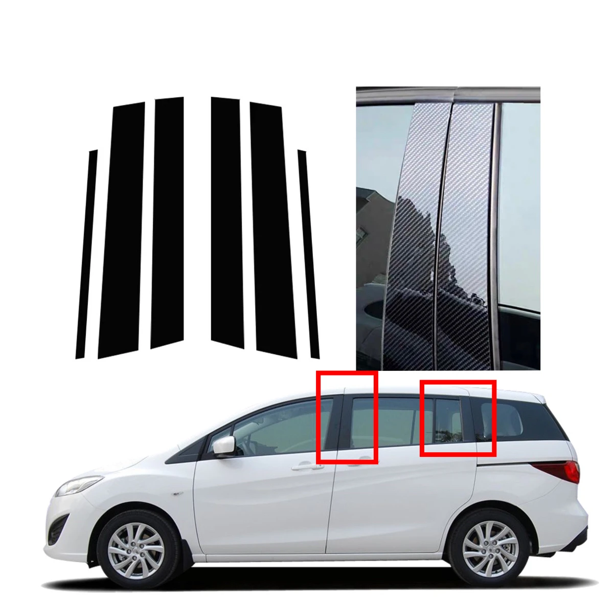 Fit For Mazda 5 Premacy 2011 2012 2013 2014 2015 2016 2017 2018 Silver Carbon Gloss Black Door Window Pillar Post Trim Stickers