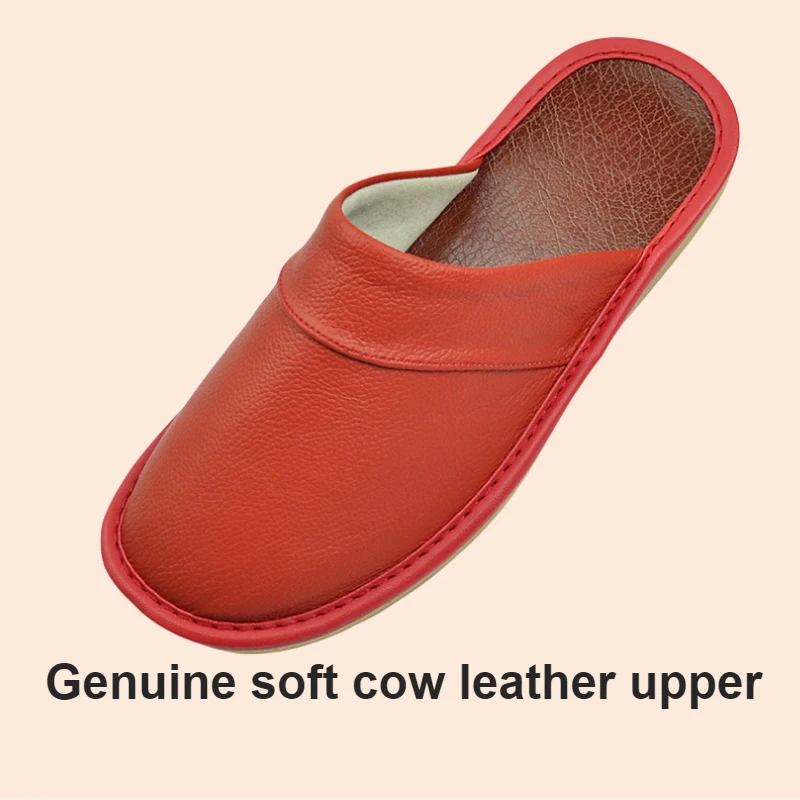 Big sizeGenuine Cow Leather Slippers Homes in indoor slipper Spring Autumn men women elderly non-slip casual single Slides shoes