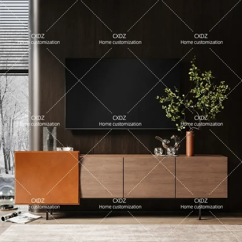 Minimalist Solid Wood TV Cabinet Modern Simple Audio Visual Storage Unit Living Room Floor Console for Small Apartment Home