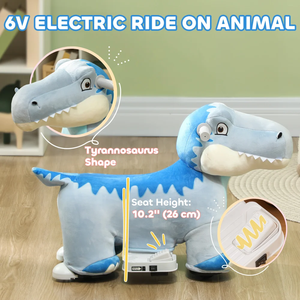 6V Kinder-Elektro-Fahrt auf Tier, batteriebetriebenes Tyrannosaurus-Fahrt auf Spielzeug, mit Musik vorwärts, PU-Räder, Fußpedal