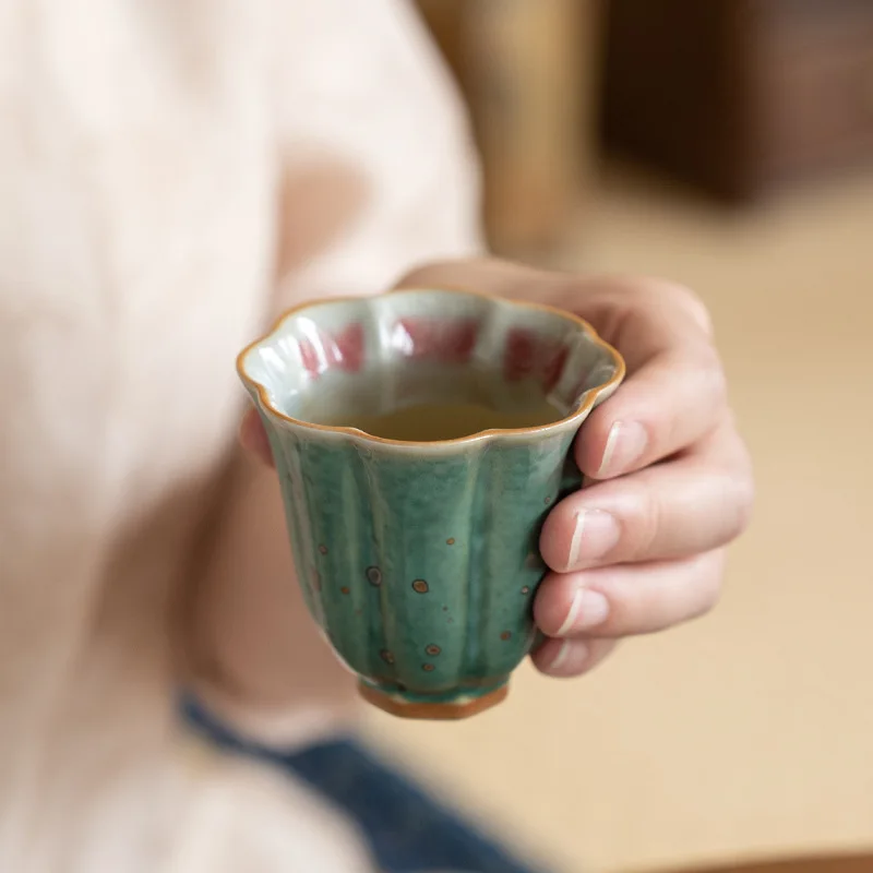 

Jun Kiln Pine Green Master Cups Ceramic Teacup Chinese Kung Fu Teaware Sets Household Retro Tea Cups Tea Ceremony Accessories