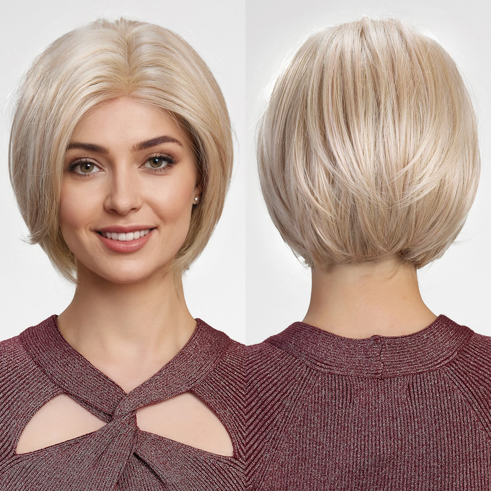 

MONO Lace Frontal Synthetic Wigs Short Straight Bob Wig Highlight White Blonde Mixed Wig for Women Daily wig Hear Resistant