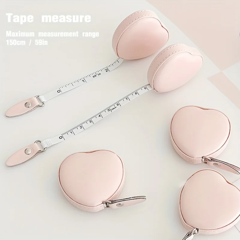 1pc Multi-Functional PU Leather Pink Love Small Tape Measure - Waist and Bust Measuring Cloth Ruler for Home Use 1.5 Meters Long