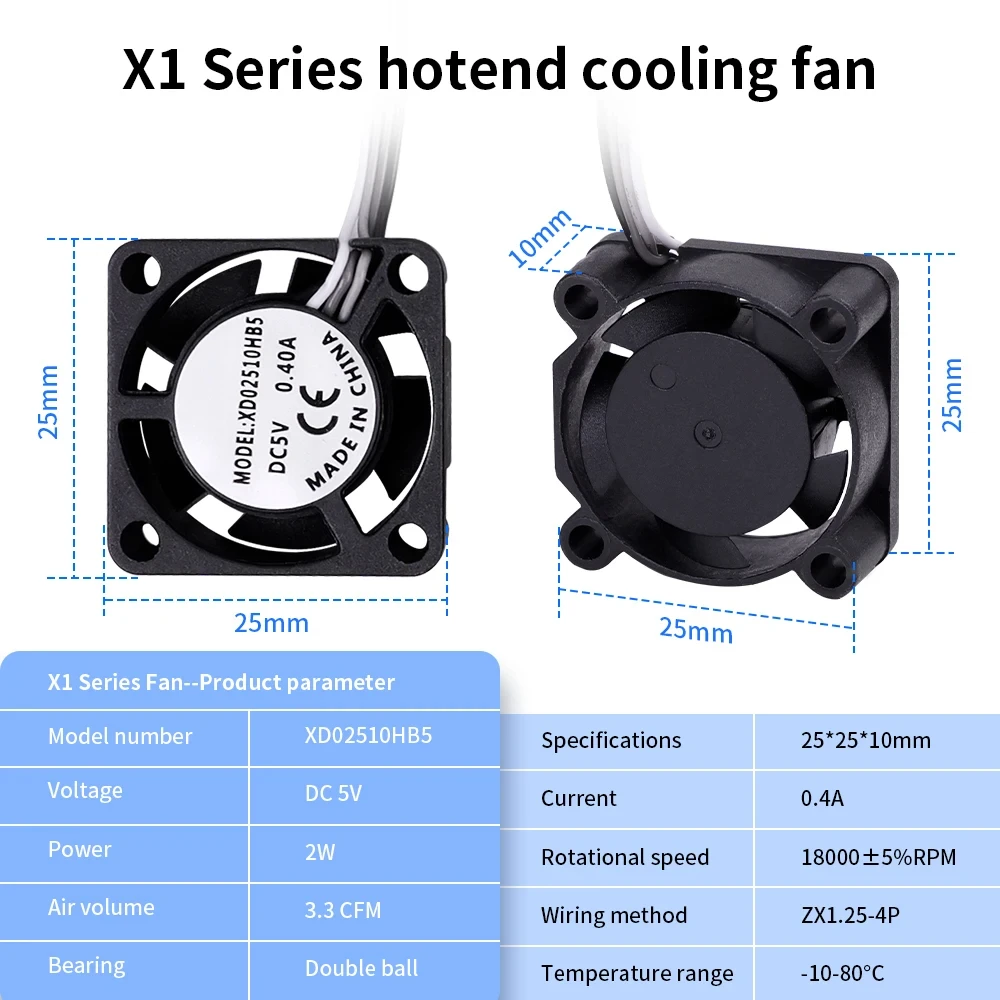 Aggiornamento Ventola di raffreddamento di alta qualità 2510 5V per Bambu Lab X1/P1 Ventole di raffreddamento ad alta velocità per stampante 3D di bambù X1 X1C P1S P1P Hotend