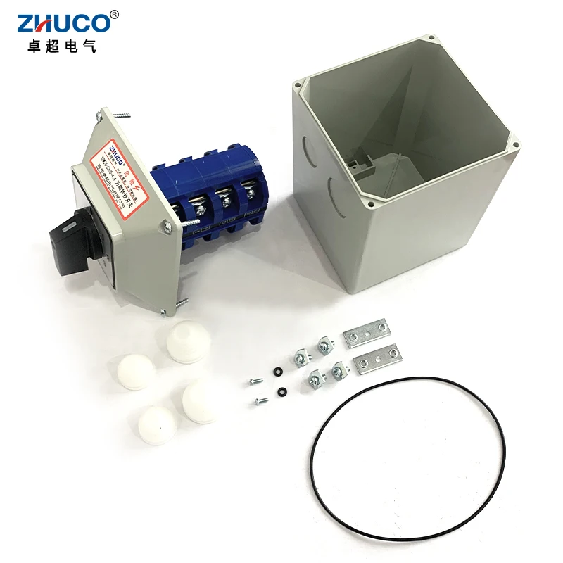 ZHUCO SZW26/LW26-63 63A 5 Position 4 Poles 16 Terminals Universal Rotary Switch Changeover Control Cam Switch With Exterior Box