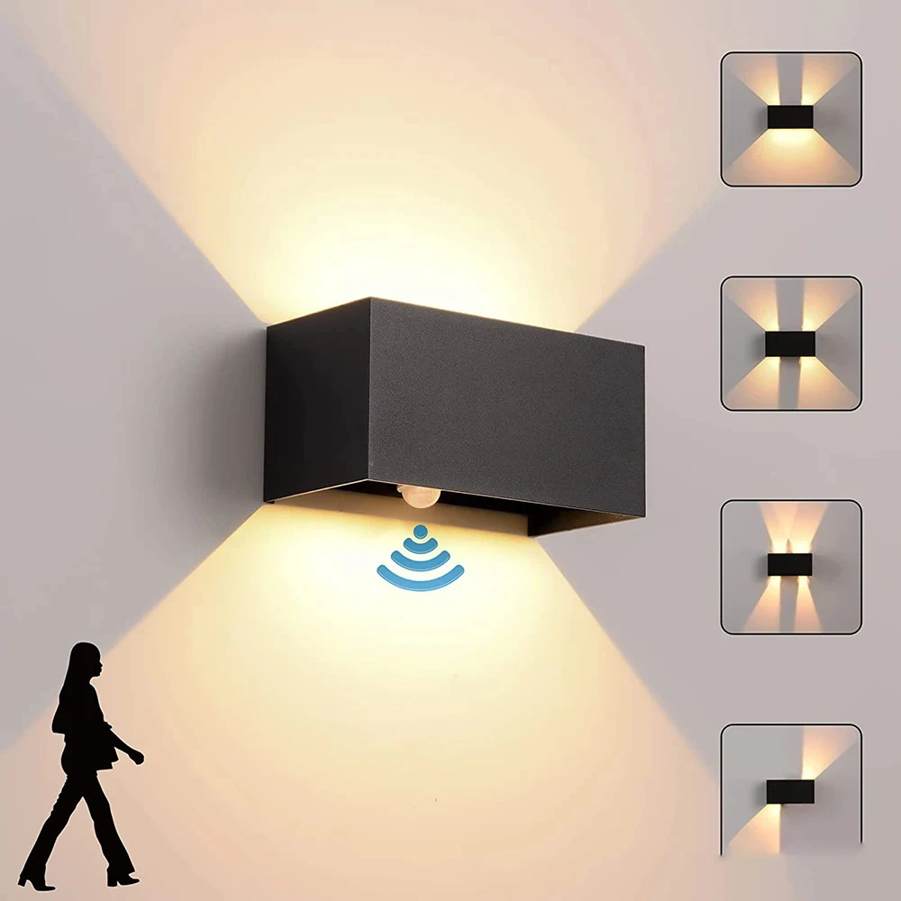 LED Outdoor Wall Lamps 24W LED Motion Sensor Black/White IP65 Waterproof Indoor Outdoor Lighting Adjustable Wall Light