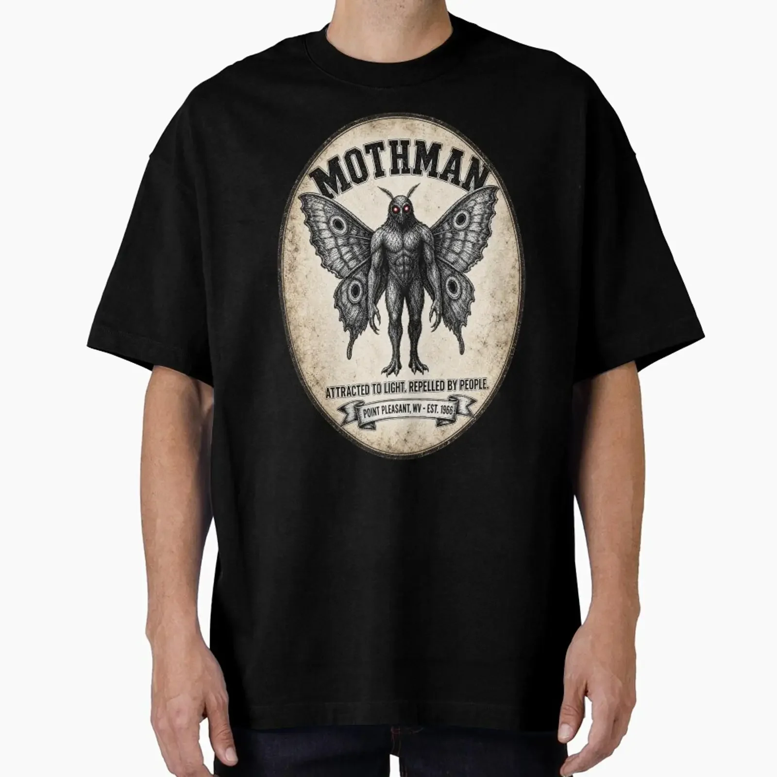 Mothman Attracted to Light Repelled by People Funny Cryptidcore Introvert designed and sold ChaosThreadsCo vintage Washed