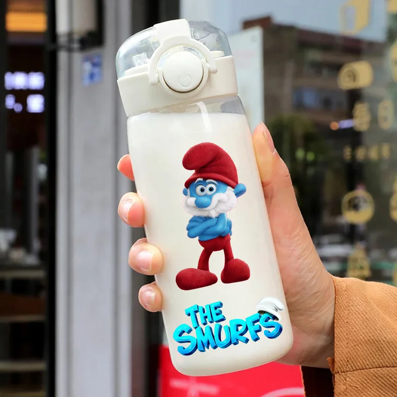 The Smurf 400/600ML Portable Sports Bottle PC Straw Cup Outdoor Camping Fitness Large Capacity Children Water Bottle Smurf Gift