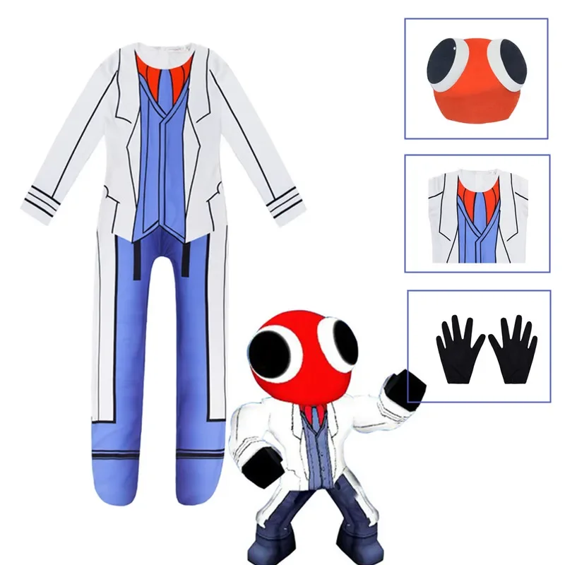 Game Rainbow Friends Red Guy Cosplay Costume Anime Jumpsuit Actor'S Headgear Child Outfit Hallowen Carnival Party Bodysuit Suit