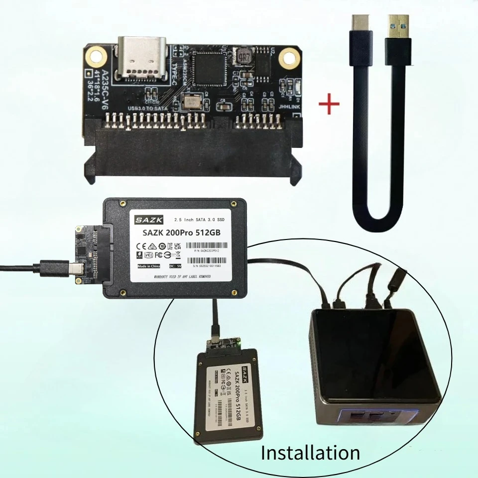 USB Type C To SATA3.0 2.5 Inch Hard Drives Expansion Card 5Gbps ASM235CM Chip SSD HDD SATA-22P Plugs Mobile Hard Drive Enclosure