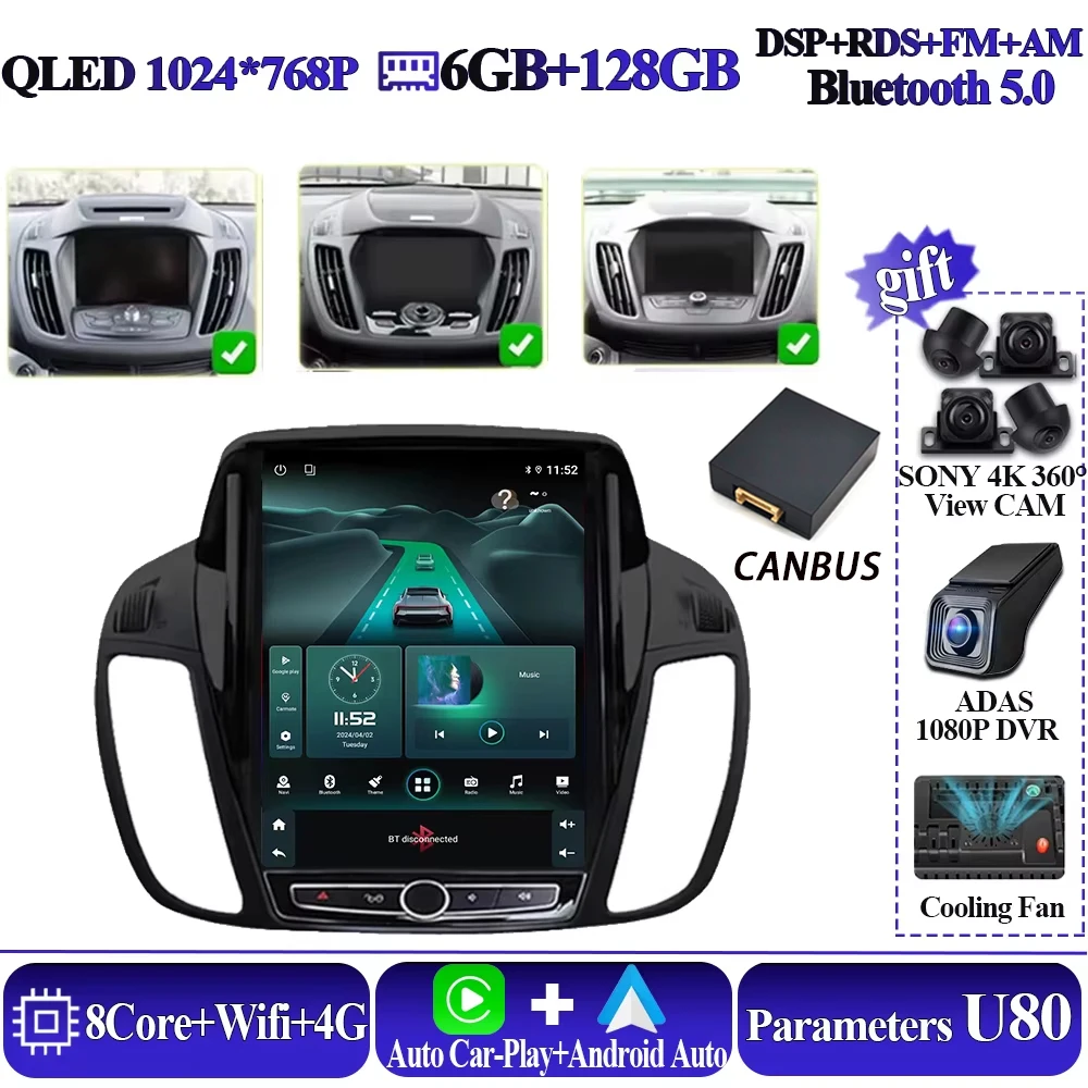 Android 16 autoradio voor Ford Kuga 2 Escape 3 2012-2019 Android 13 autoradio draadloze CarPlay 2 Din GPS navigatie Bluetooth