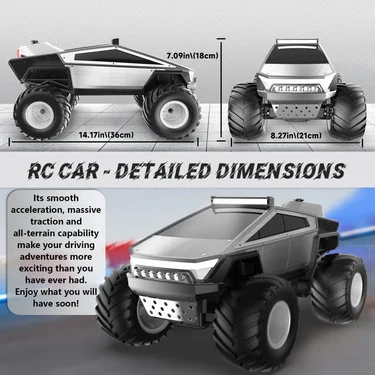 Brinquedo de captação Cyberpunk, caminhão RC de 2,4 GHz 4WD off road, metal, luz piscante, som realista, efeitos de fumaça realistas