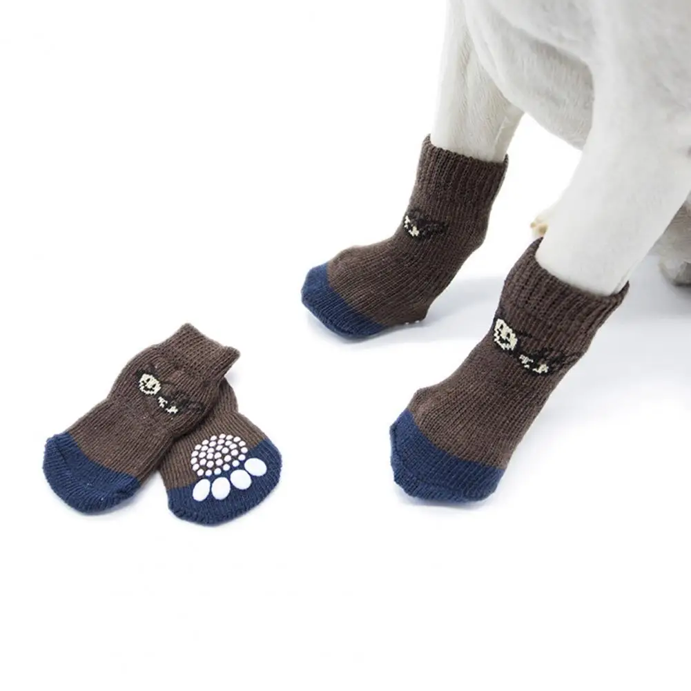 Dog Paw Protectors Cute Dog Socks Cozy Anti-slip Pet Socks Winter Paw Protector Soft Puppy Knit Shoes Cute Cartoon for Warmth