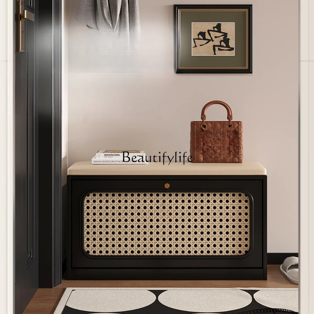 

American rattan shoe changing stool shoe cabinet can sit soft bag at home