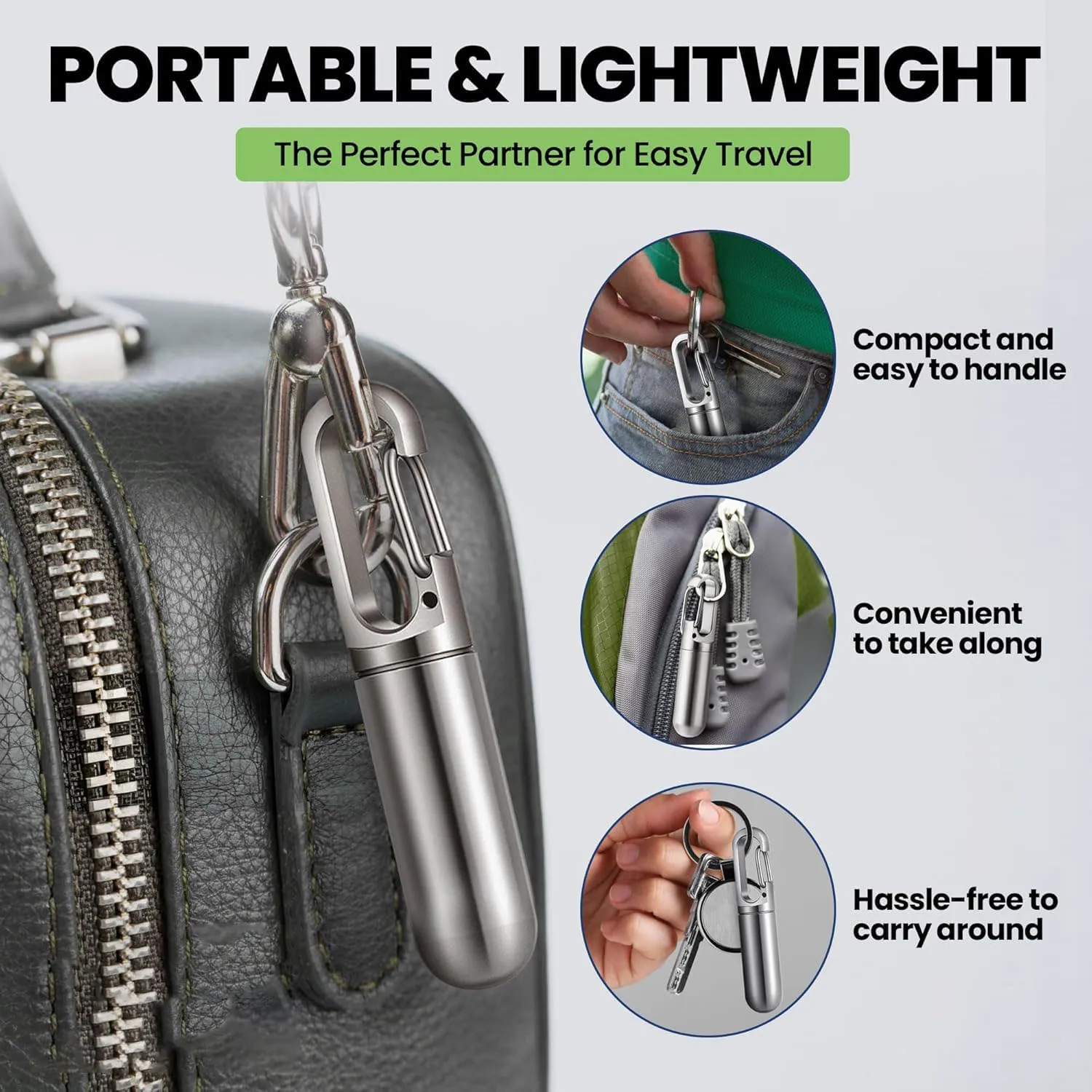 Keychain Pill Holder Small Pill Container with Carabiner Stainless Steel Metal Pill Case Portable for Purse Keyring Watertight ﻿