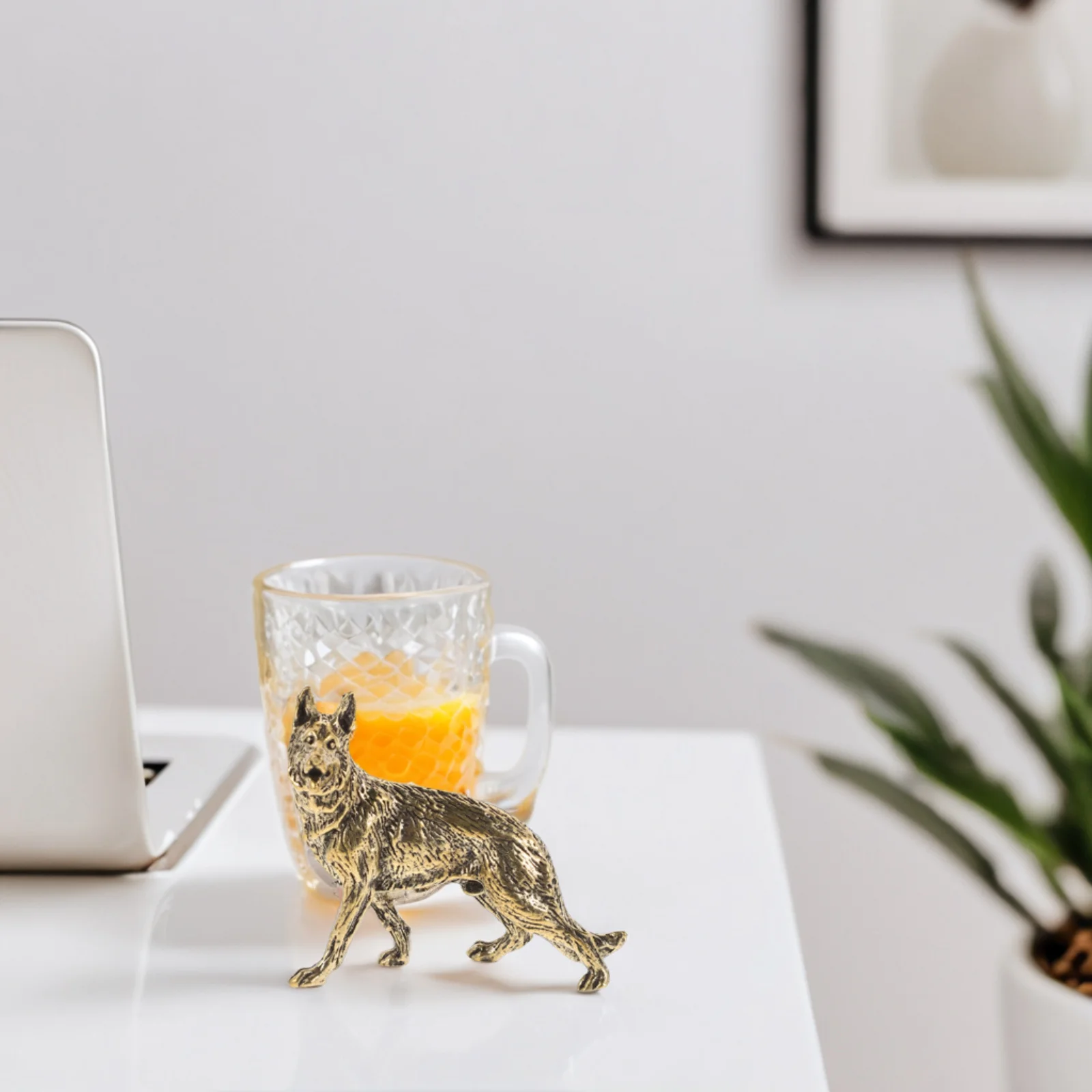 

Brass Wolf Dog Finish Mini Statue For Home Decor Desk Shelf Mantel Display Feng Shui Decoration