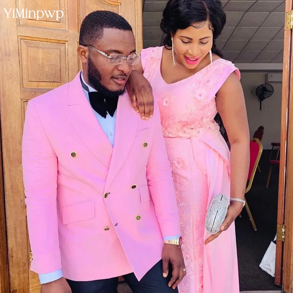

Pink Wedding Suits for Men Double Breasted Mariage Homme Blazer Jacket Men Tuxedos Groom tailleur mariage mariée femme Coat+Pant