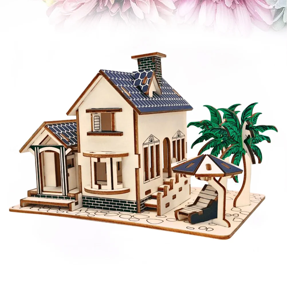 

3D Wooden Puzzle Beach House Diy Building Kit For Kids Educational Wooden Puzzles Children Development Games Decor Puzzle