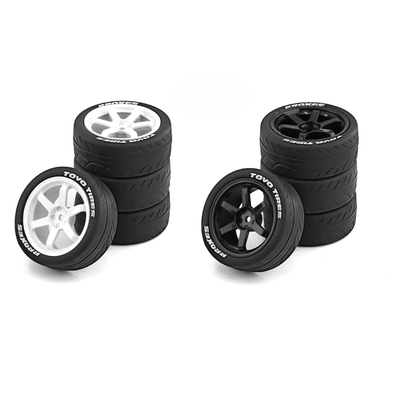 4PCS 1/10 RC Racing Car Tires On Road Touring Drift Car Tyre Wheel For Tamiya TT01 TT02 TA06 XV-01 PTG-2 Parts White