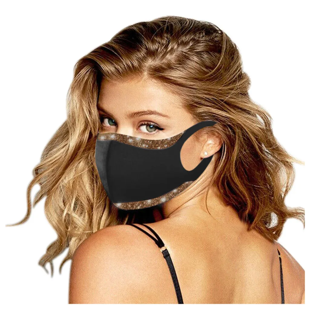 1pc Adult Reusable Face Mask Fashion Splicing Sequins Mask Washable Dustproof Face Mask Outdoor Hiking Sports Matching Mask