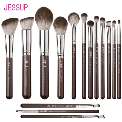 Imagen 1 del producto Jessup Juego de brochas de maquillaje, 15 Uds., brochas de maquillaje marrones, base vegana, licuadora, corrector, sombra de ojos, resaltador, T498
