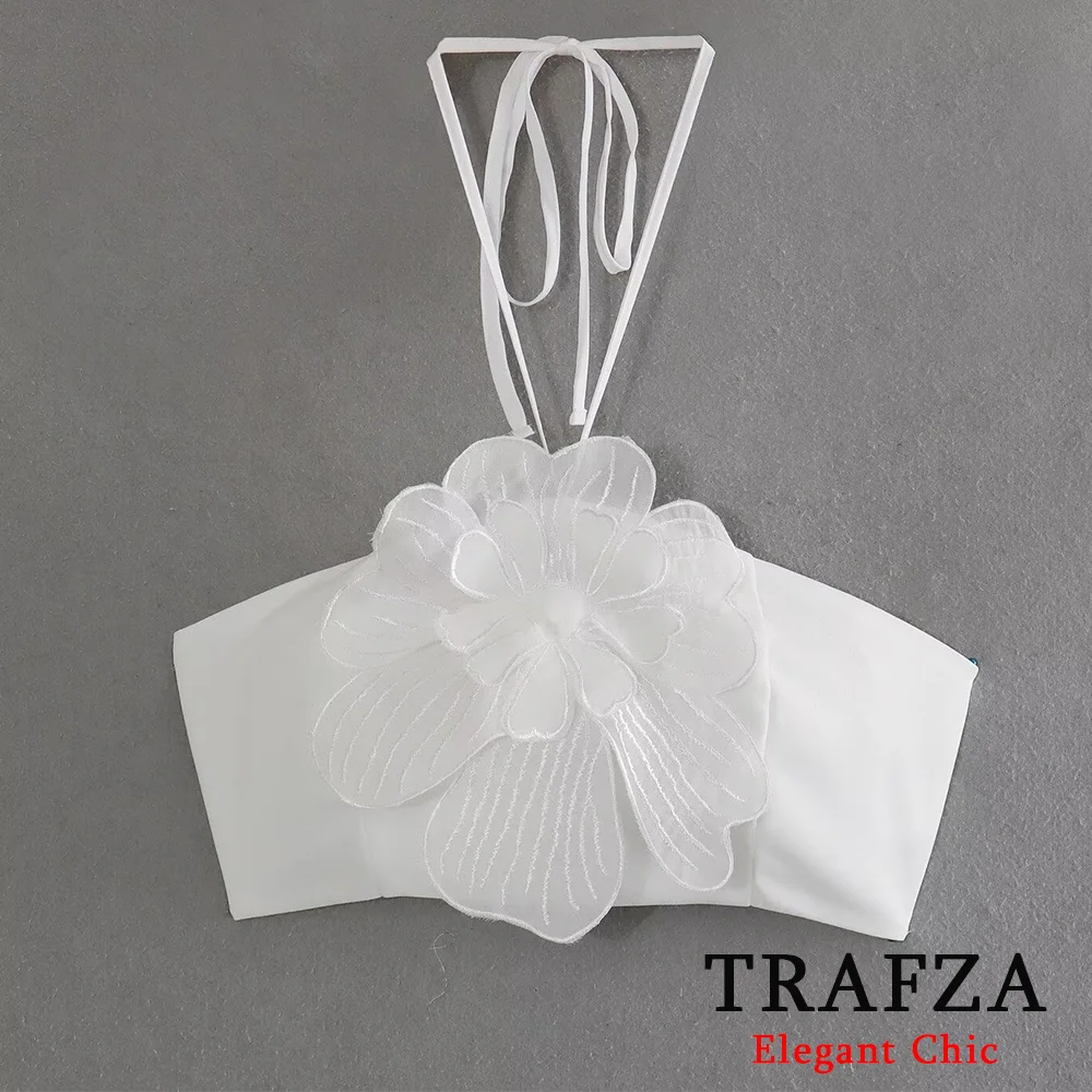 TRAFZA Classic Casual Camisole Women\'s Three-dimensional Flower Sweet Camisole New 2024 Summer Fashion Vacation Camisole