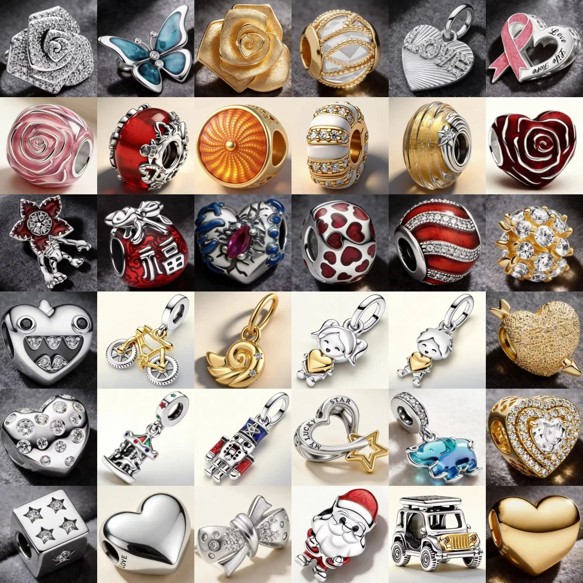 

Hot Selling New Red Lucky Bag, Butterfly, Gold Rose Bead 925 Silver Pendant Suitable For Original Bracelet DIY Mother's Day Gift