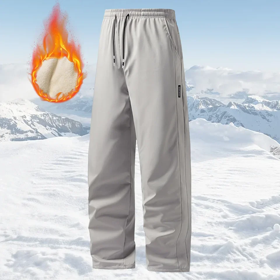 High Waist Open Back Pocket Jumpsuit Men'S And Winter Fleece Trousers Men'S Label Solid Color Casual Sports Loose Straight Pants