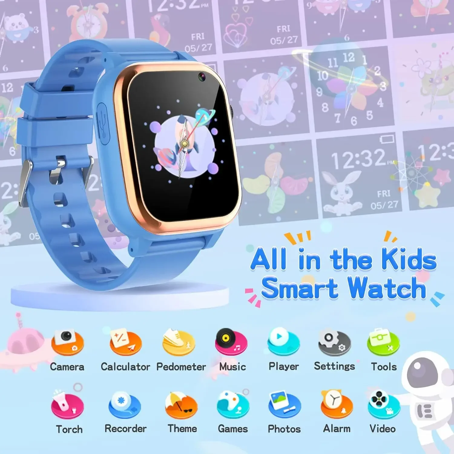 2024 Kids' Smartwatch - 16 Puzzle Games. Magic Camera for Videos. Flashlight. Alarm Clock. Pedometer. Gifts for 4-12 Years Old