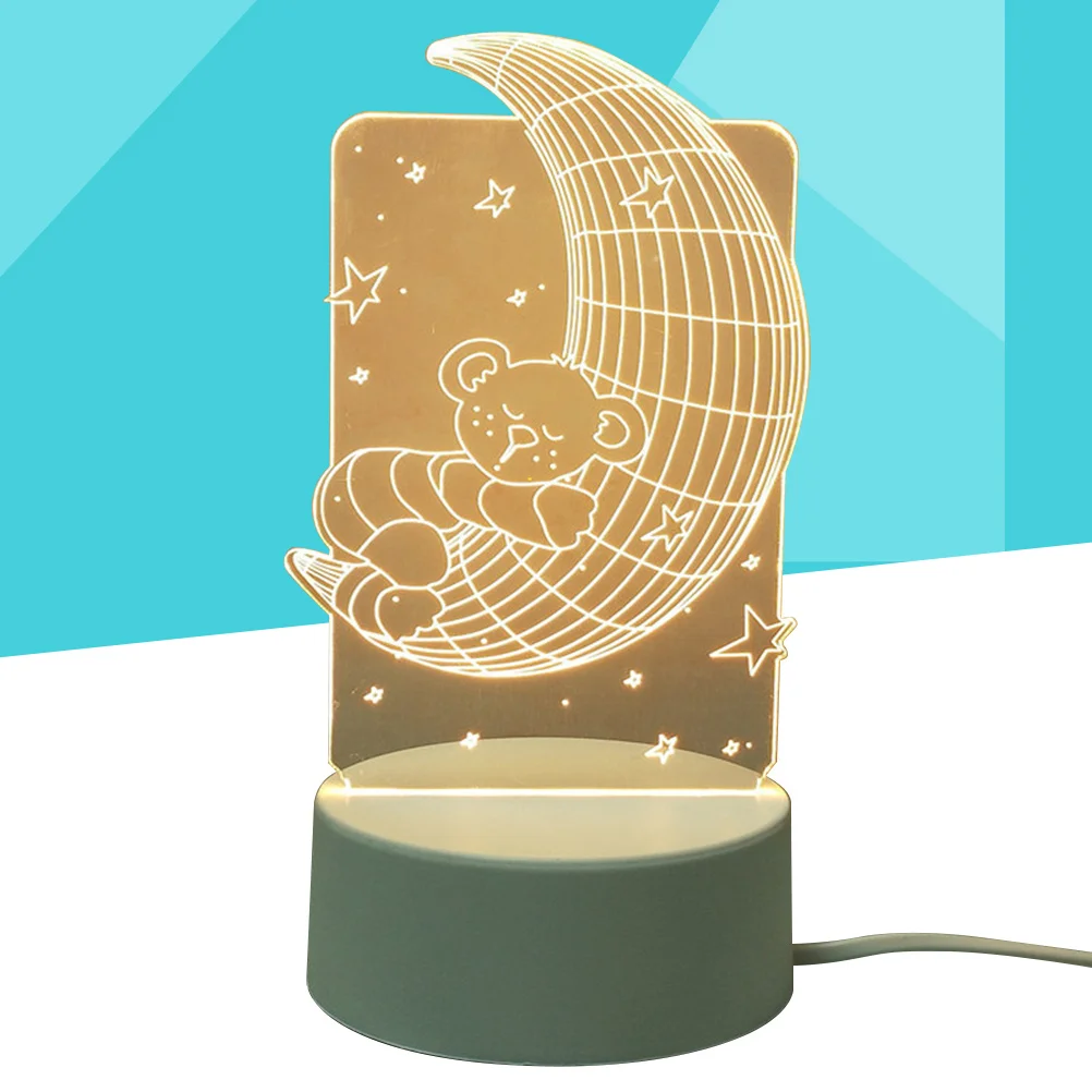 

USB Rechargeable LED Bedside Lamp Moon Bear 3D Night Light Decorative Table Light Warm Night Lamp for Bedroom Room Decor
