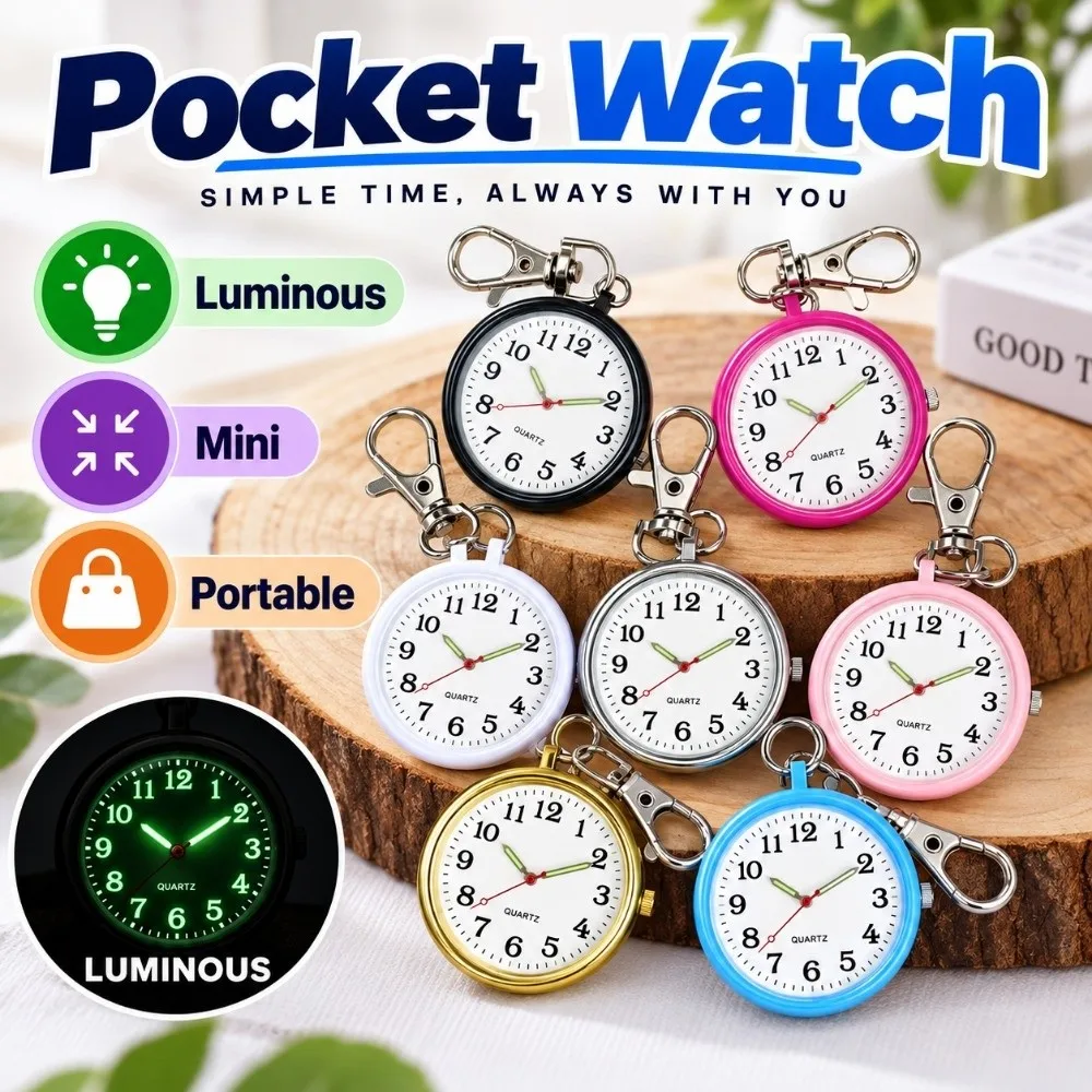 Child Gift Luminous Pocket Watch Round Mini Quartz Clock Ultra Thin Open Face Keychain Watch Exam