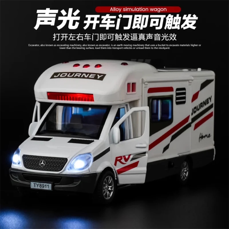 1:30 Luxury RV Recreational Diecast Vehicles Car Model Camper Van Motorhome Touring Car Model Sound and Light Childrens Toy Gift