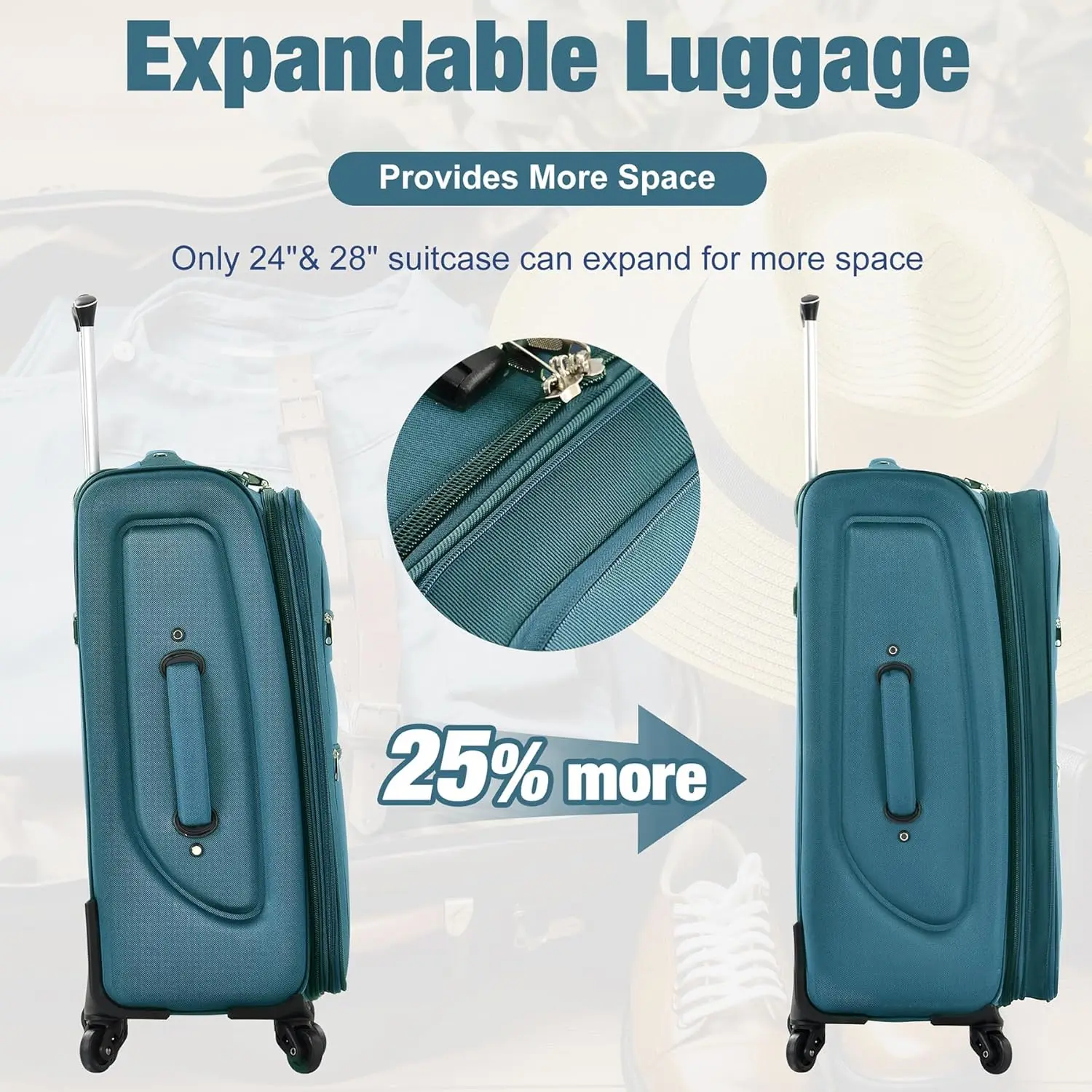 Ensembles de bagages souples extensibles légers, valise de voyage de grande capacité, roue tournante, serrure Tsa, accès facile, 3 pièces