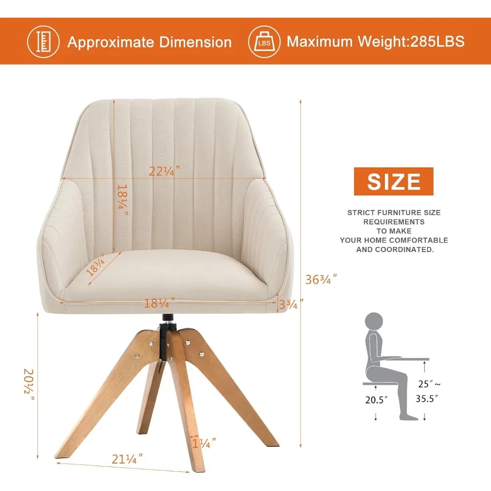 كرسي دوار حديث لمنتصف القرن لغرفة المعيشة، كرسي مكتب خشبي مع كراسي بذراعين متوسطة الظهر منجدة Va #2