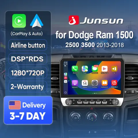 Junsun AI voz estéreo de coche Radio inalámbrica CarPlay para Apple Android Auto para Dodge RAM 1500 2500 3500 2013 2014 2015 2016-2018