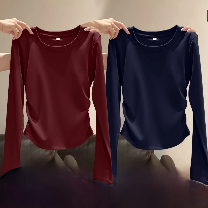 

Облегающая длинная футболка Sve, женская новинка 2025, весенне-осенняя модная повседневная одежда с завязкой на талии, топ Boting irt