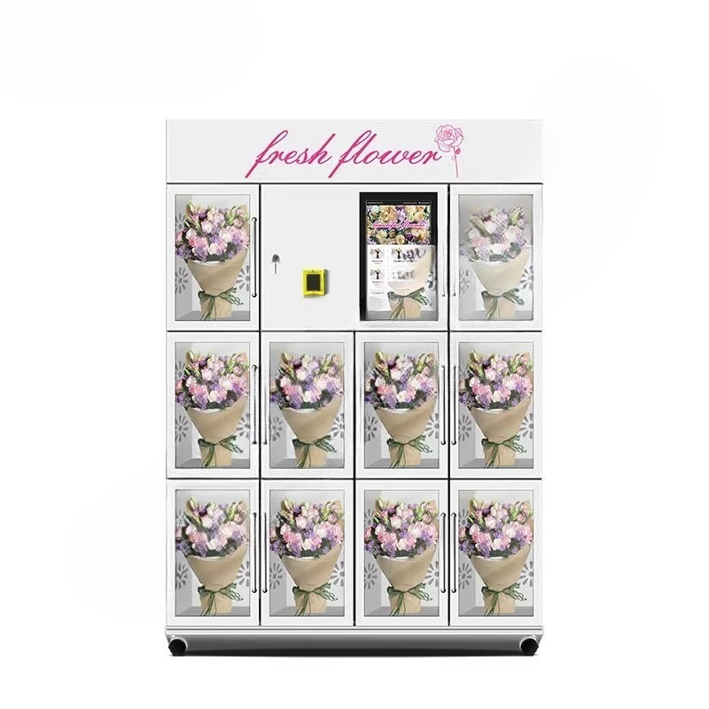 Customized Automatic Flower Vending Machine Double Layer Glass Antifog Stainless Steel Fully  SDK 22-inch Touchscreen