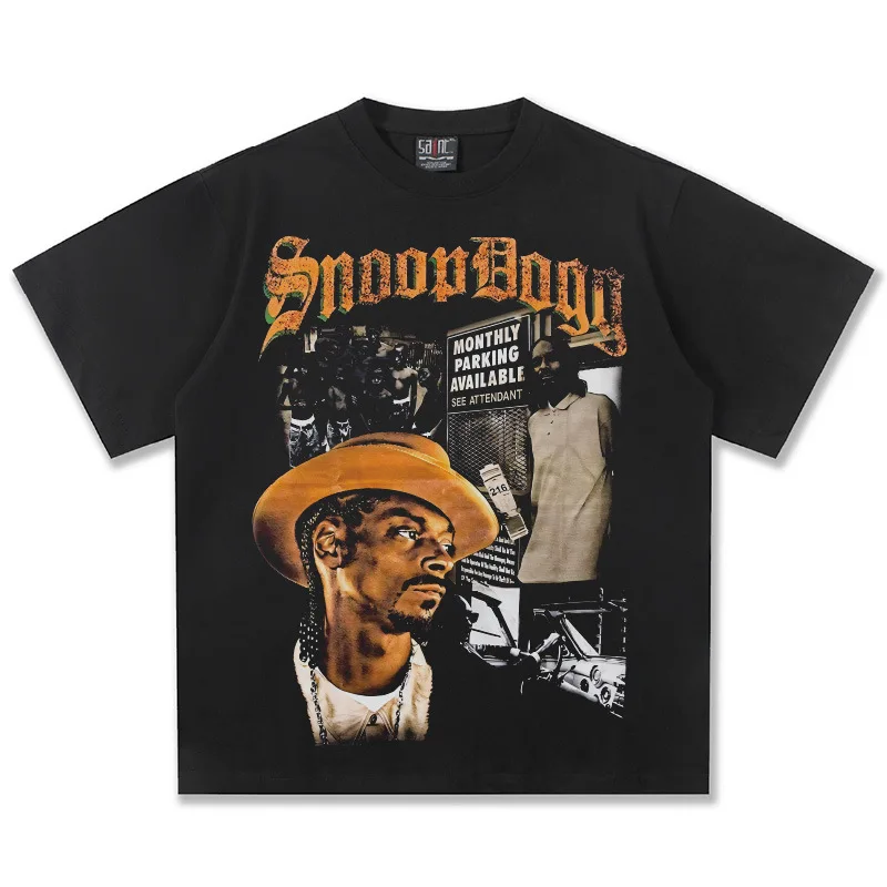 Snoop Dogg Vintage Grafik-T-Shirt Unisex Oversize Hip-Hop Lässiges Baumwoll-Kurzarm-Shirt Urban Streetwear Trendiges Oberteil