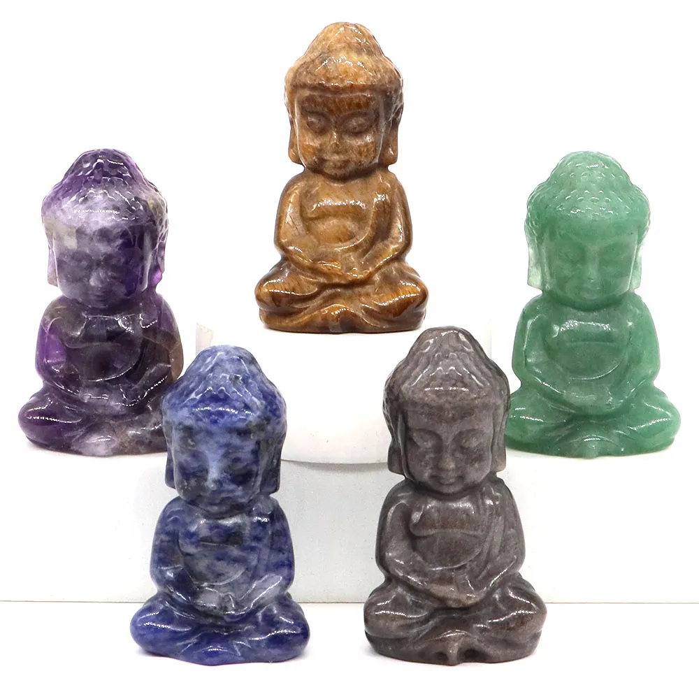 49mm Buddha Statue Natural Stone Healing Crystal Tathagata Buddha Figurine Hand Carved Gems Crafts Fengshui Home Decoration Gift
