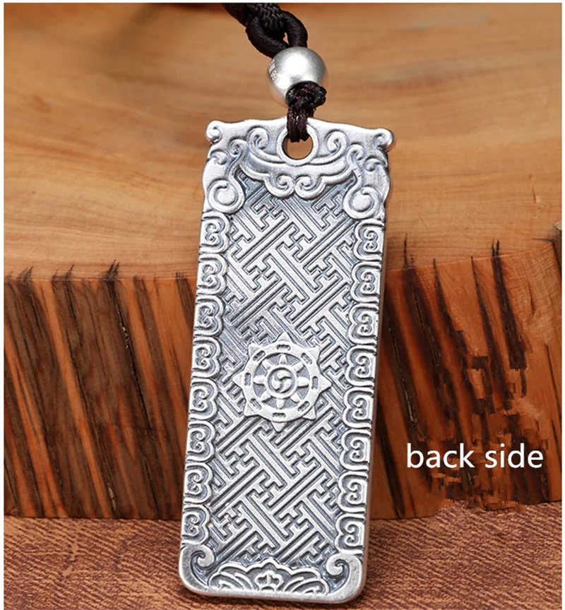 Vintage Sanskrit Sutra Pendant Necklace For Men Jewelry Tibetan Silver Mantra Necklace Male Retro Nanno Amitabha Amulet Pendant